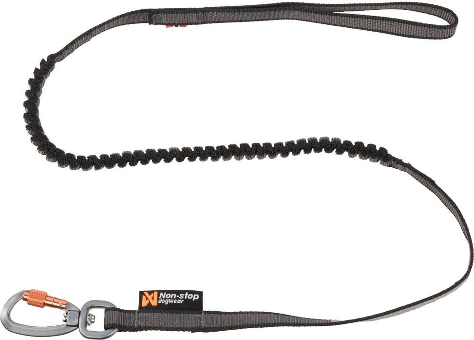 Non-stop dogwear Touring Bungee Leash 23 mm 3,8 m Musta-harmaa