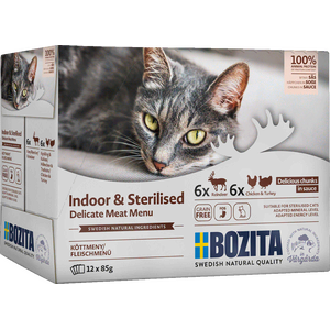 Bozita Indoor & Sterilised lajitelma kastikkeessa kissan märkäruoka 12 x 85 g