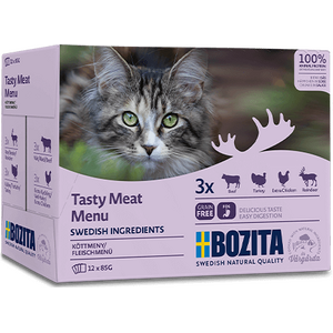 Bozita Tasty meat menu lihalajitelma kastikkeessa kissan märkäruoka 12 x 85 g