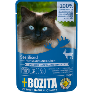 Bozita Indoor & Sterilised poro kastikkeessa kissan märkäruoka 85 g