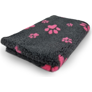 Vet Bed Karva-alusta tummanharmaa pinkeillä tassuilla 100 x 75 cm