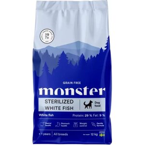 Monster Grain Free Sterilized White Fish koiran kuivaruoka 12 kg