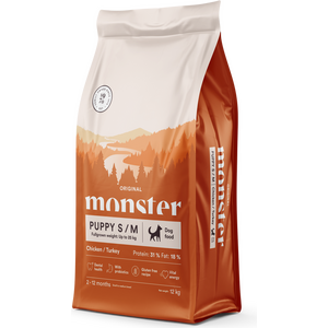 Monster Original Puppy Small & Medium kana-kalkkuna koiran kuivaruoka 12 kg