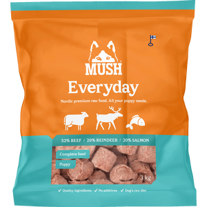 MUSH Everyday Puppy Jäänsininen Nauta-poro-lohi 9 kg (3 x 3 kg) Ennakkotilaus