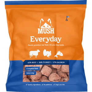 MUSH Everyday Sininen Nauta-kalkkuna-lohi 9 kg (3 x 3 kg) Ennakkotilaus