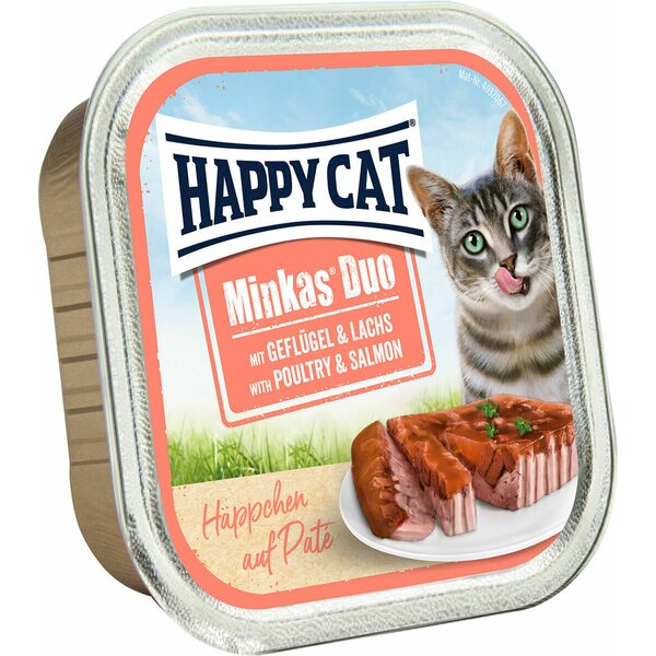 Happy Cat Minkas Duo Menu Siipikarja & Lohi kissan märkäruoka 100 g