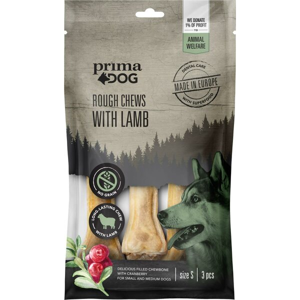 PrimaDog Rough Chews Lammas & karpalo täyteluu 10 cm 3 kpl