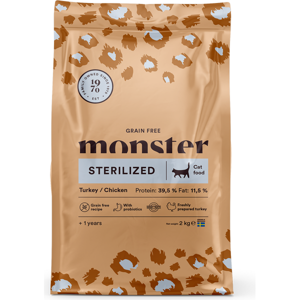 Monster Cat Grain Free Sterilized Turkey & Chicken kissan kuivaruoka 2 kg