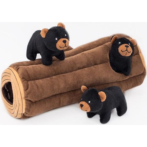 ZippyPaws Zippy Burrow Black Bear Log nyhtölelu