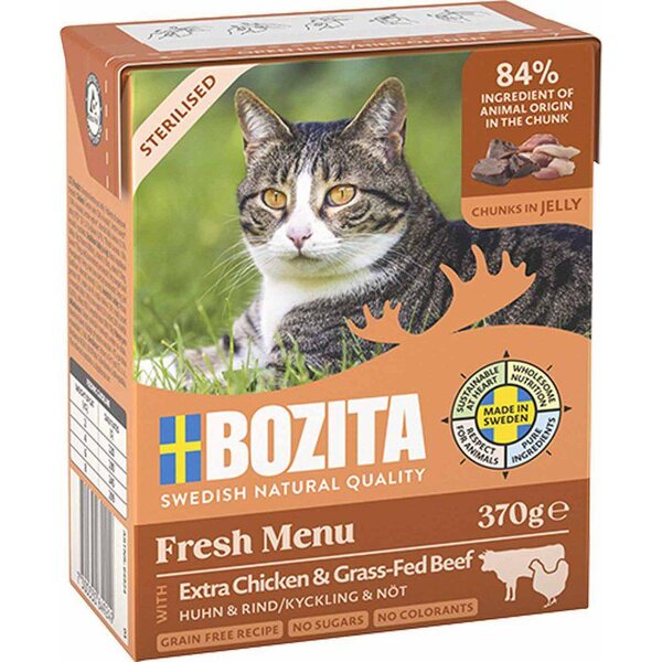 Bozita Sterilised kana & nauta hyytelössä kissan märkäruoka 370 g